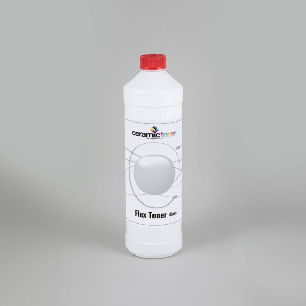 The picture shows the ceramic flow toner. The powdered toner is filled into a bottle and is suitable for use with lead-free toner sets.