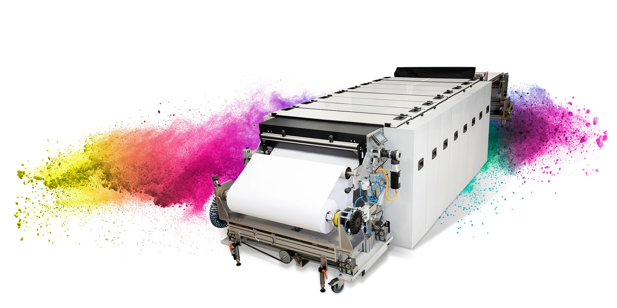 La imagen muestra la máquina de impresión cerámica Ceramic Decal Printer XT. Imprime calcomanías cerámicas de gran formato y decoraciones para la industria de la vajilla.